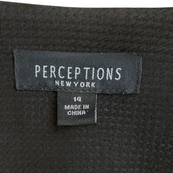 Perceptions Short Jacket Womens Black Open Size 14 Pockets White Buttons - Picture 2 of 9